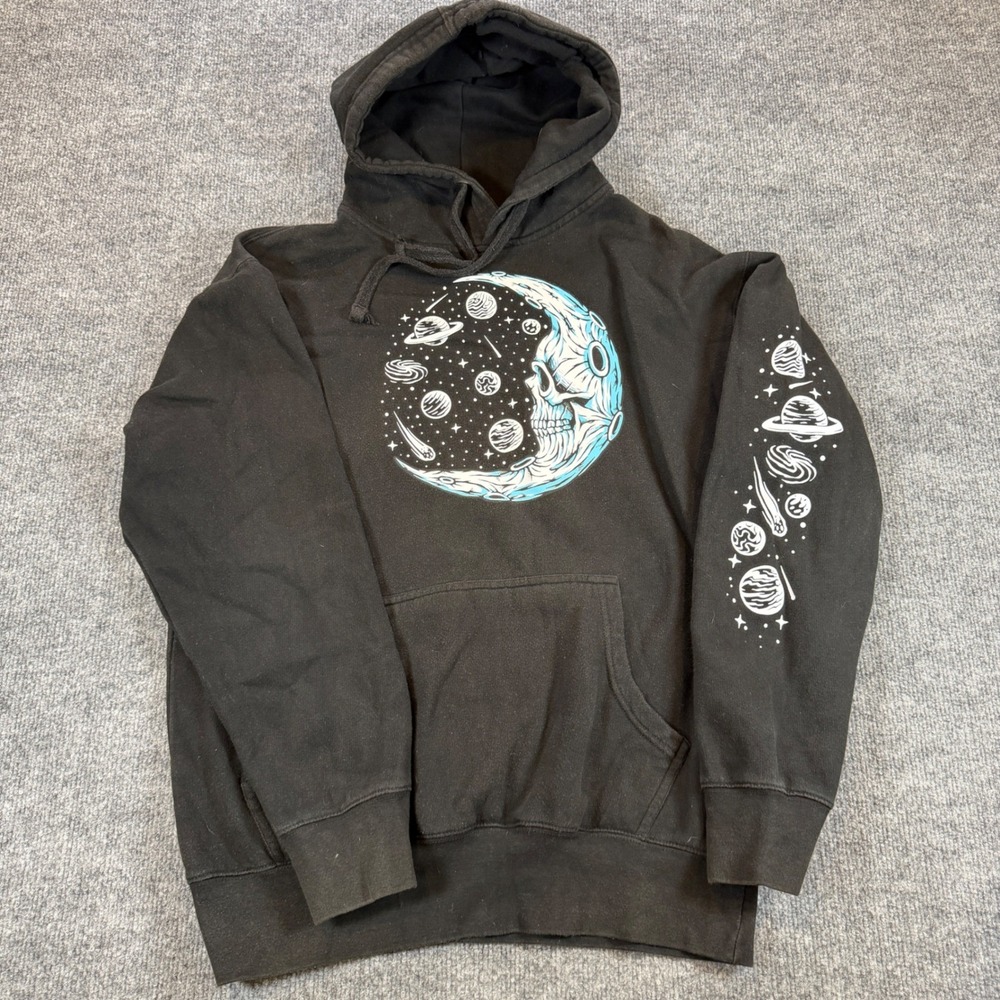 SCW Skull Moon Graphic Hoodie Cotton Blend Black Size M Streetwear